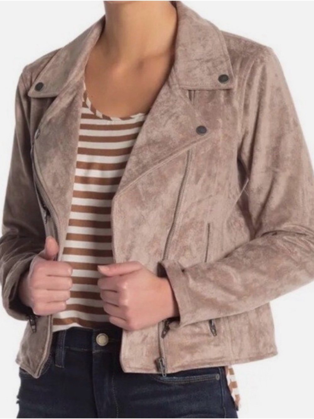 BLANKNYC Faux Suede Moto Jacket Mushroom Small